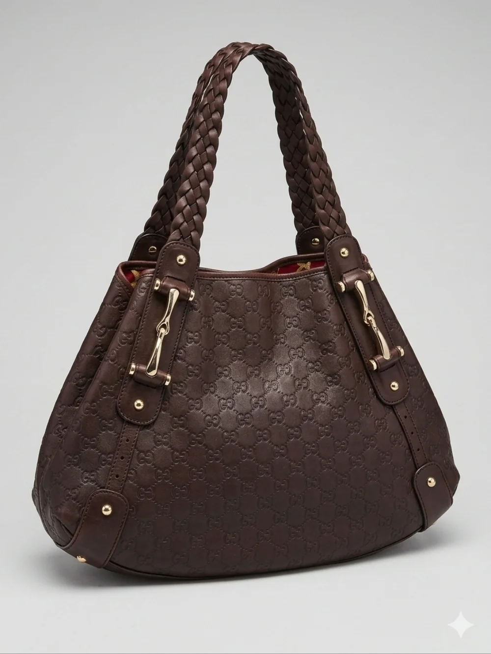 Authentic Gucci Pelham Brown Guccissima Horsebit Medium Hobo Bag